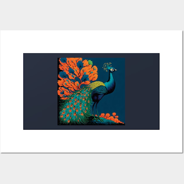 Beautiful Peacock and Stunning Matching Foliage Wall Art by Geminiartstudio